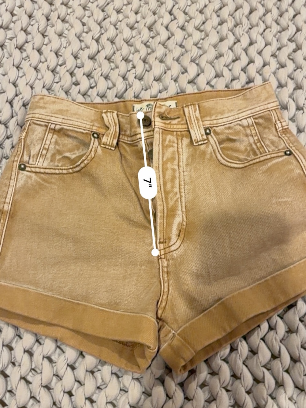 NWOT ๐ We the FREE PEOPLE denim tan cuffed short mid-rise relaxed fit ๐โ๏ธ - Picture 9 of 13